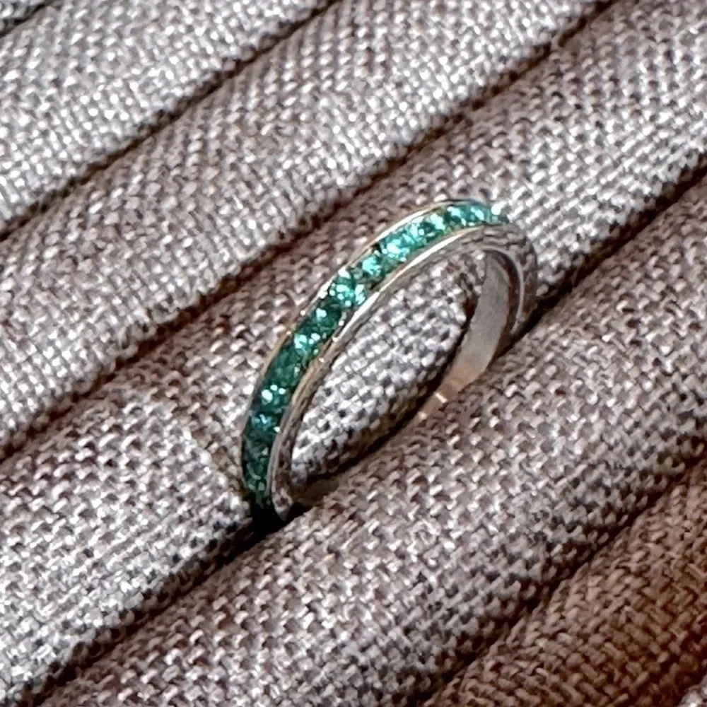 Blue Zircon Colored CZ Stainless Steel Eternity Band Ring December Birthstone - Picture 3 of 7